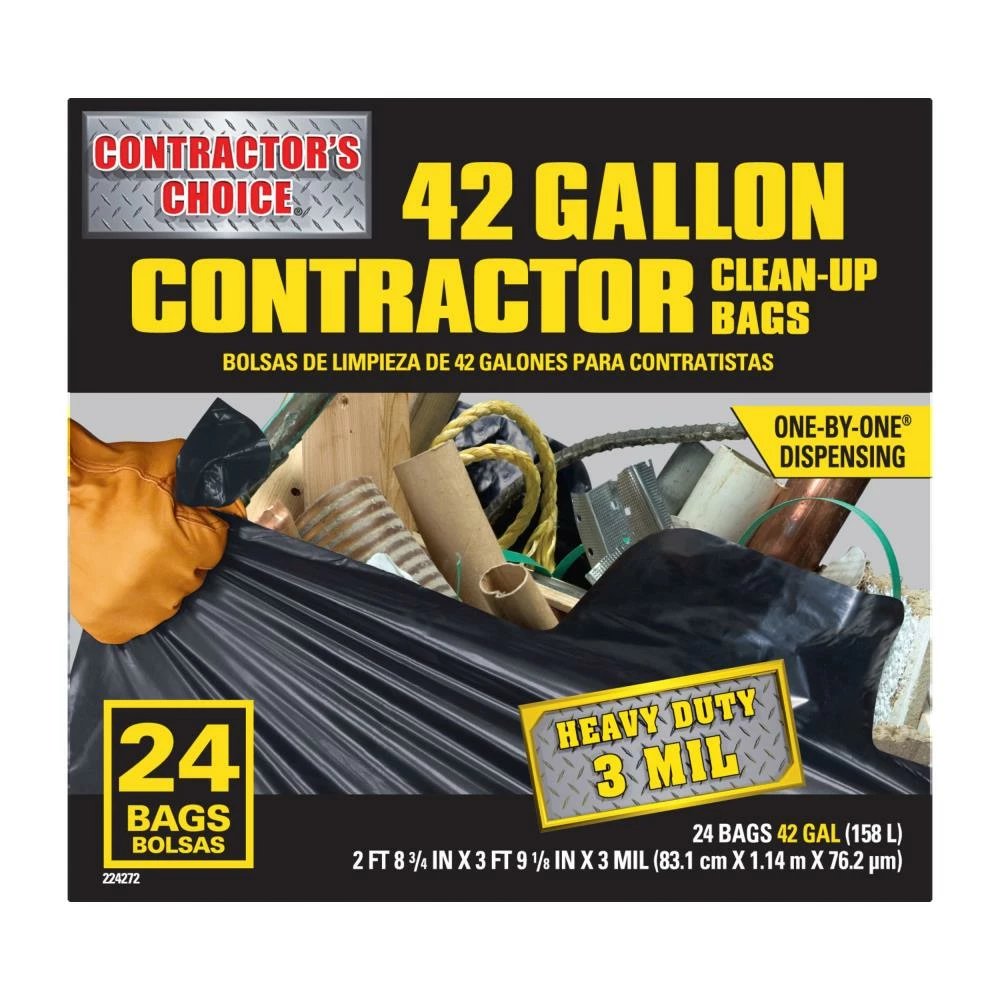 Contractor's Choice Trash Bags Contractor 24-Pack 42-Gallon Black Outdoor Plastic Construction Trash Bag 3 Contractor's Choice Trash Bags Contractor 24-Pack 42-Gallon Black Outdoor Plastic Construction Trash Bag