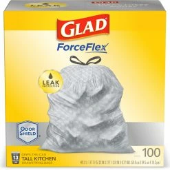 Glad Trash Bags ForceFlex 100-Pack 13-Gallon Gray Plastic Kitchen Trash Bag
