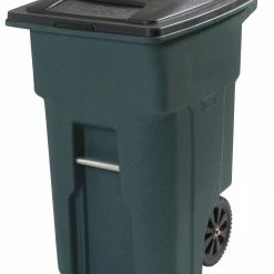 Toter Trash Cans Trash Can 32-Gallon Greenstone Plastic Wheeled Trash Can with Lid