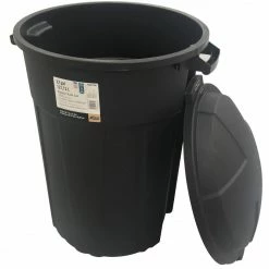 Creative Plastic Concepts Trash Cans Blue Hawk 32-Gallon Black Plastic Trash Can with Lid