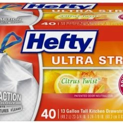 Hefty Trash Bags Hefty Ultra Strong Drawstring Tall Kitchen 40-Pack 13-Gallon Clean Citrus White Plastic Kitchen Trash Bag