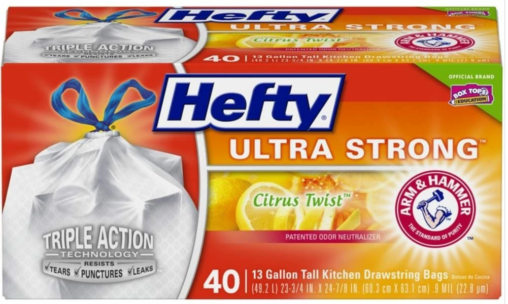 Hefty Trash Bags Hefty Ultra Strong Drawstring Tall Kitchen 40-Pack 13-Gallon Clean Citrus White Plastic Kitchen Trash Bag 3 Hefty Trash Bags Hefty Ultra Strong Drawstring Tall Kitchen 40-Pack 13-Gallon Clean Citrus White Plastic Kitchen Trash Bag