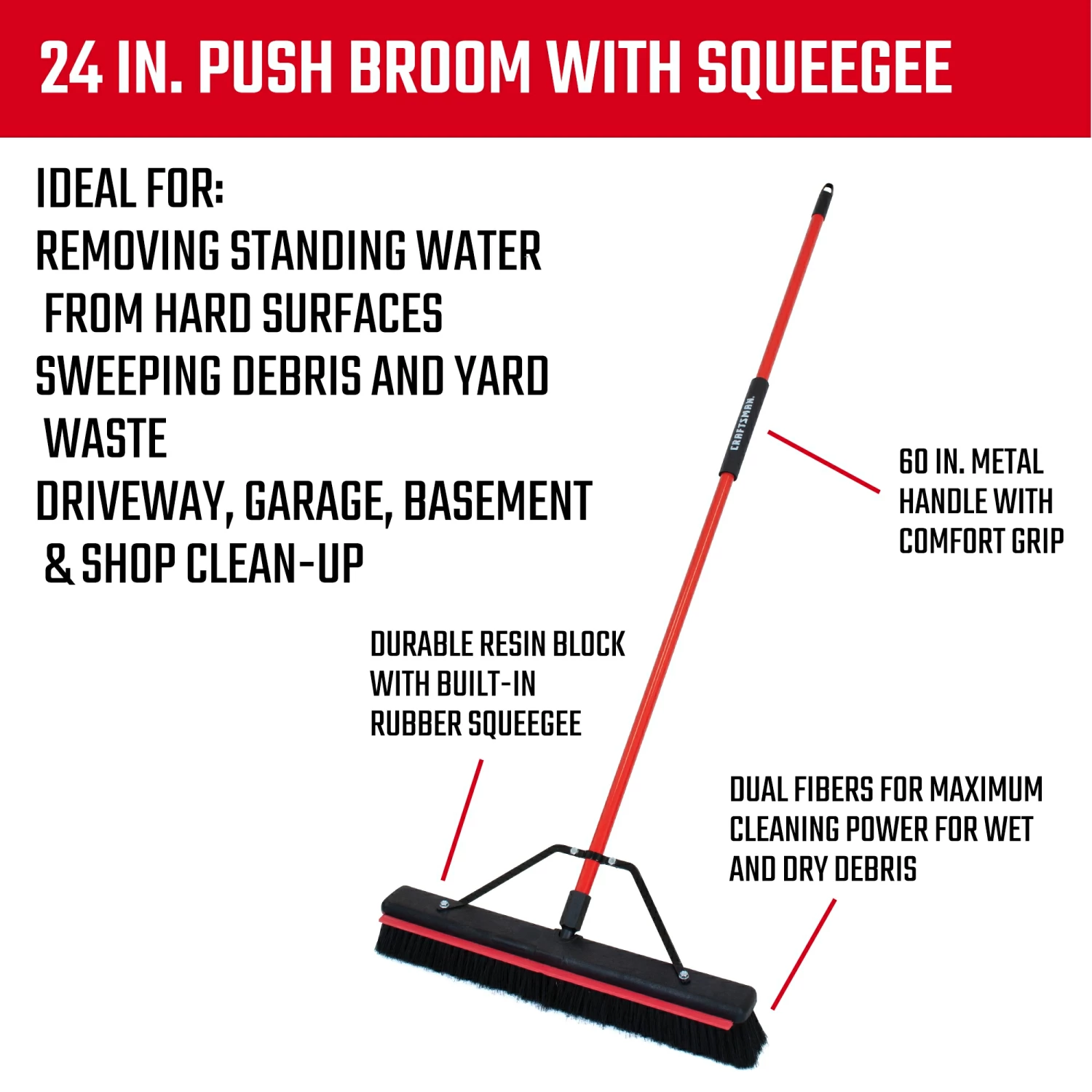 CRAFTSMAN Brooms 24-in Poly Fiber 2-in-1 Squeegee Push Broom 8 CRAFTSMAN Brooms 24-in Poly Fiber 2-in-1 Squeegee Push Broom - Image 6