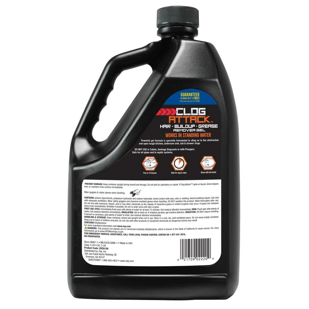 Zep Drain Cleaners Clog Attack Hair and Grease Clog Dissolver Gel 128-oz Drain Cleaner 4 Zep Drain Cleaners Clog Attack Hair and Grease Clog Dissolver Gel 128-oz Drain Cleaner - Image 2