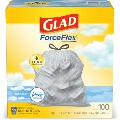 Glad Trash Bags 100-Pack 13-Gallon Fresh Clean Gray Plastic Kitchen Trash Bag