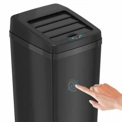 iTouchless Trash Cans 14-Gallon Black Stainless Metal Touchless Trash Can with Lid -Swiffer Online Trade 11032553