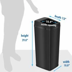 iTouchless Trash Cans 14-Gallon Black Stainless Metal Touchless Trash Can with Lid -Swiffer Online Trade 11032554