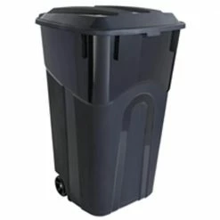 Blue Hawk Trash Cans 32-Gallon Black Plastic Wheeled Trash Can with Lid