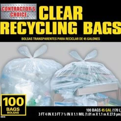 Contractor's Choice Trash Bags 45-Gallon Clear Outdoor Plastic Recycling Trash Bag