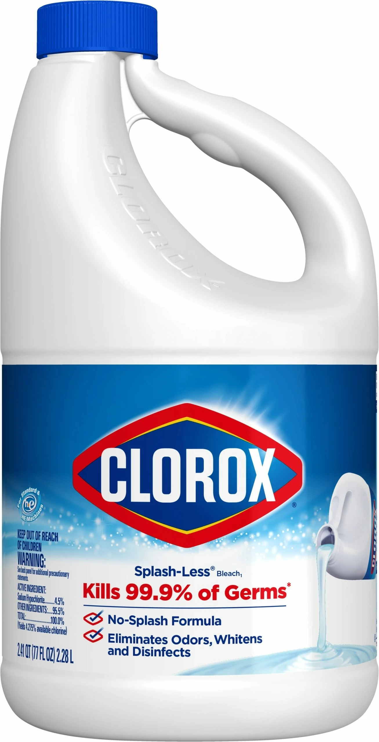 Clorox Splash-Less Liquid Bleach, Regular 77-oz Bottle 2 Clorox Splash-Less Liquid Bleach, Regular 77-oz Bottle