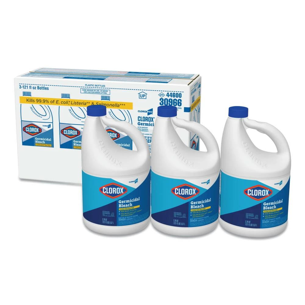 Clorox Concentrated Germicidal Bleach, Regular, 121oz Bottle, 3/Carton 3 Clorox Concentrated Germicidal Bleach, Regular, 121oz Bottle, 3/Carton