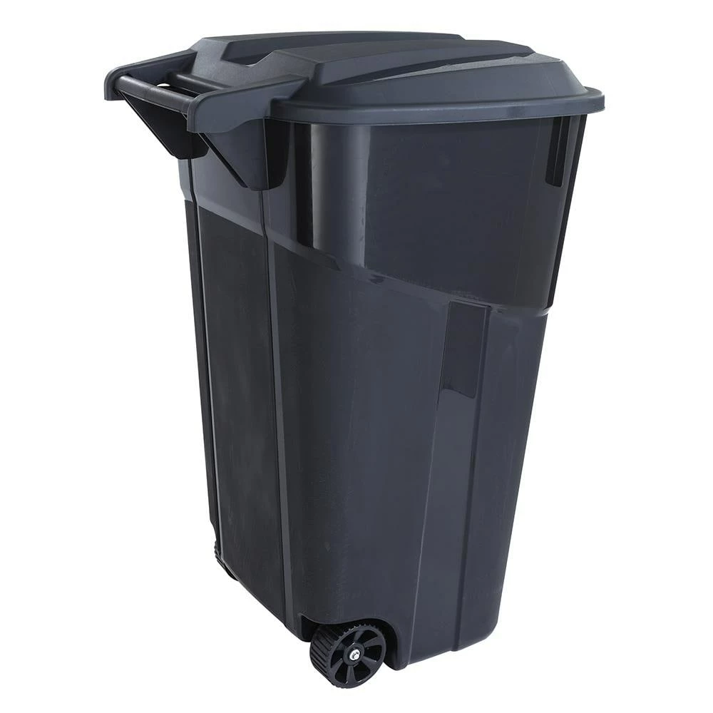 Blue Hawk Trash Cans 32-Gallon Black Plastic Wheeled Trash Can with Lid 4 Blue Hawk Trash Cans 32-Gallon Black Plastic Wheeled Trash Can with Lid - Image 2