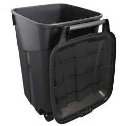 Project Source Trash Cans 45-Gallon Black Plastic Wheeled Trash Can with Lid -Swiffer Online Trade 42131140
