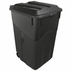 Project Source Trash Cans 45-Gallon Black Plastic Wheeled Trash Can with Lid