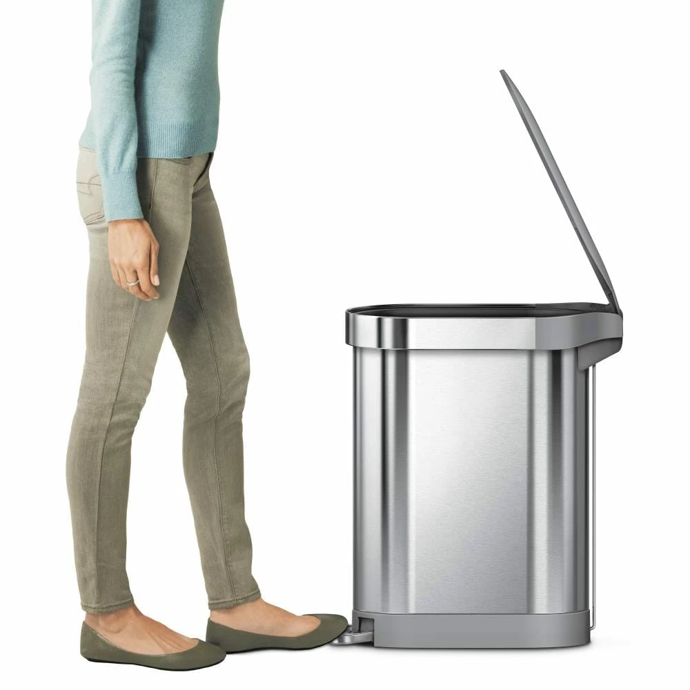 simplehuman Trash Cans simplehuman 45 Liter/12 Gallon Slim Kitchen Step Can, Brushed Stainless Steel with Plastic Lid 4 simplehuman Trash Cans simplehuman 45 Liter/12 Gallon Slim Kitchen Step Can, Brushed Stainless Steel with Plastic Lid - Image 2