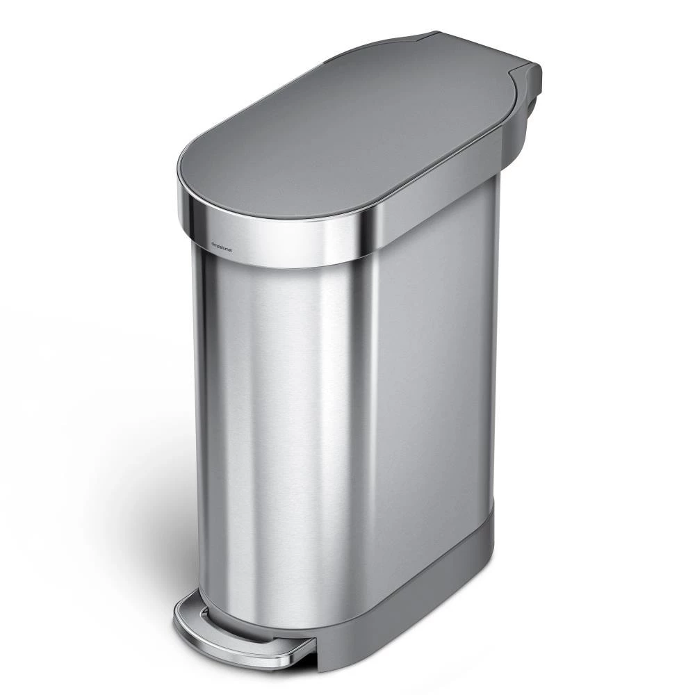 simplehuman Trash Cans simplehuman 45 Liter/12 Gallon Slim Kitchen Step Can, Brushed Stainless Steel with Plastic Lid 3 simplehuman Trash Cans simplehuman 45 Liter/12 Gallon Slim Kitchen Step Can, Brushed Stainless Steel with Plastic Lid