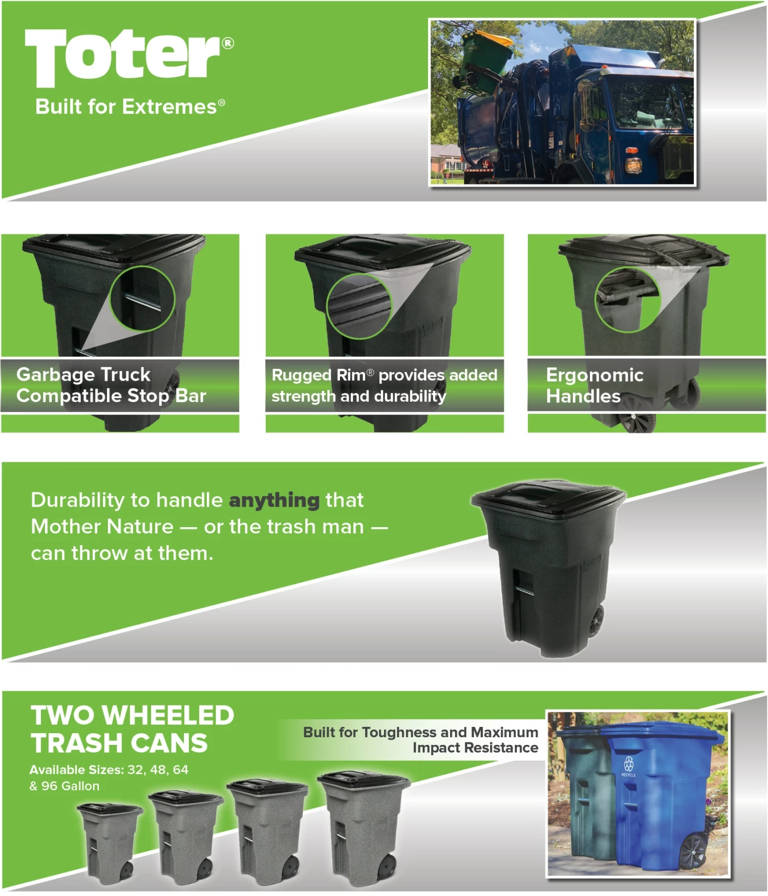 Toter Trash Cans 96-Gallon Greenstone Plastic Wheeled Trash Can with Lid 9 Toter Trash Cans 96-Gallon Greenstone Plastic Wheeled Trash Can with Lid - Image 7