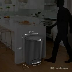 simplehuman Trash Cans simplehuman 50 Liter Semi-Round Kitchen Step Can, Grey Plastic -Swiffer Online Trade 44201799 scaled