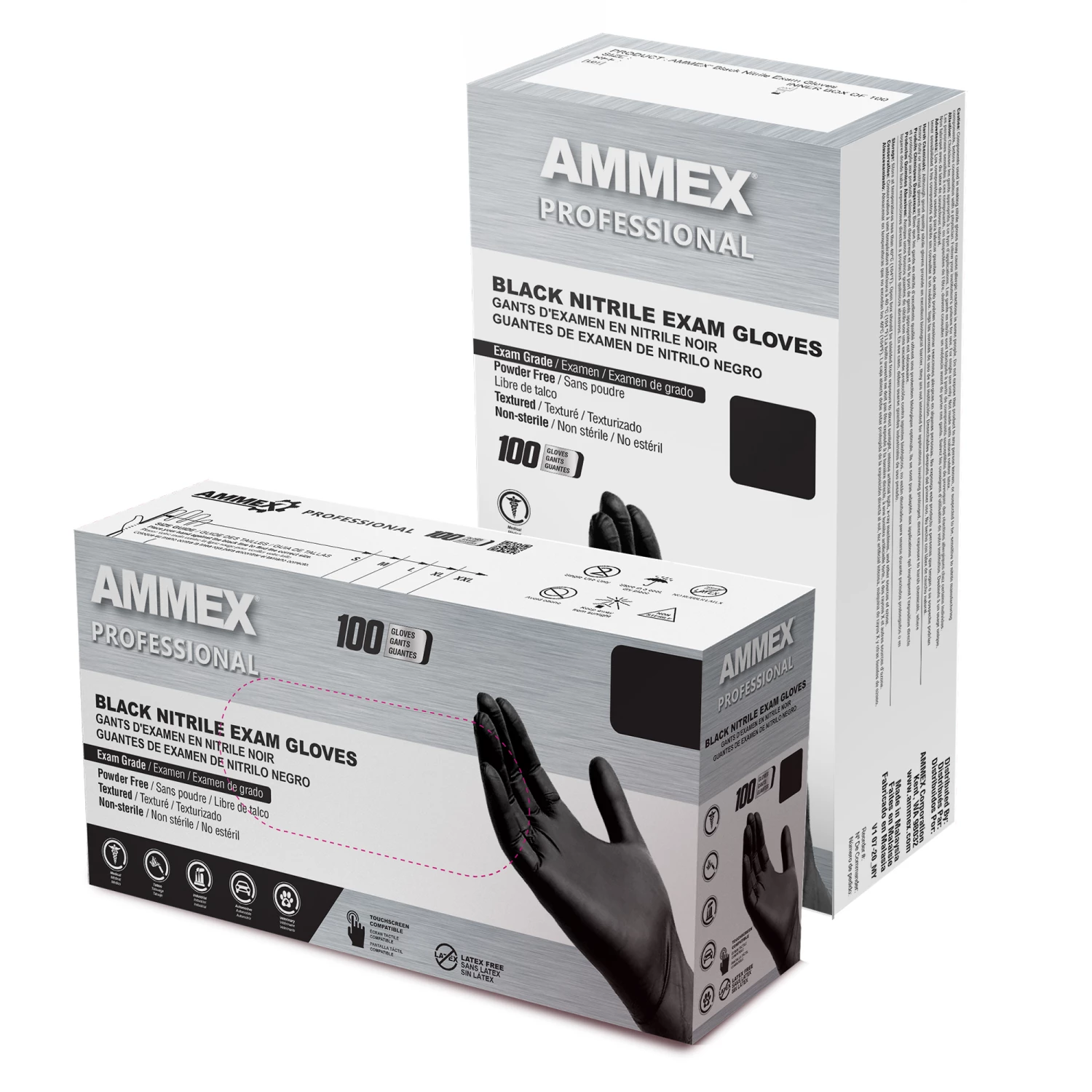 AMMEX Cleaning Gloves AMMEX Black Nitrile Gloves, Box of 100, 4 mil, Size Large, Latex Free, Powder Free, Textured, Disposable, Non-Sterile (1) 3 AMMEX Cleaning Gloves AMMEX Black Nitrile Gloves, Box of 100, 4 mil, Size Large, Latex Free, Powder Free, Textured, Disposable, Non-Sterile (1)